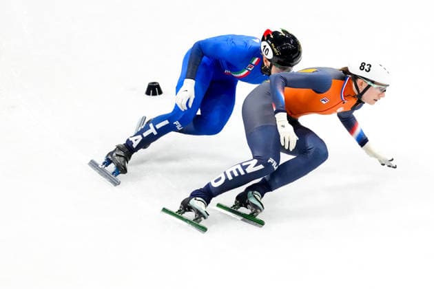 2026-02-10 - Milano Cortina 2026 Winter Olympics MILAN, ITALY - FEBRUARY 10: Selma Poutsma of Netherlands, Arianna Fontana of Italy performing on the Mixed Team Relay - Quarterfinals during the Milano Cortina 2026 Winter Olympics at the Milano Ice Skating Arena on February 10, 2026 in Milan, Italy Milan Milano Ice Skating Arena Italy Content not available for redistribution in The Netherlands directly or indirectly through any third parties. Copyright: xAndrexWeeningx