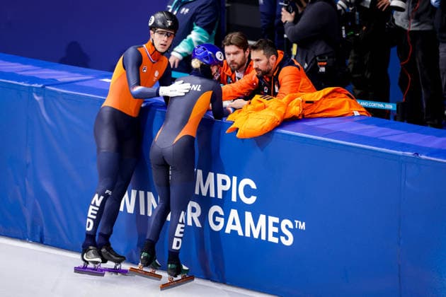 2026-02-10 Short Track Speed skating, Eisschnelllauf - Milano Cortina 2026 Winter Olympics - Day 4 MILAN, ITALY - FEBRUARY 10: Teun Boer of the Netherlands, Xandra Velzeboer of the Netherlands, Niels Kerstholt of the Netherlands after competing in the Mixed Team Relay during Day 4 of Short Track Speed Skating - Milano Cortina 2026 Winter Olympics at Milano Ice Skating Arena on February 10, 2026 in Milan, Italy. (Photo by Joris Verwijst BSR Agency) Milan Italy Content not available for redistribution in The Netherlands directly or indirectly through any third parties. Copyright: xBSRxAgencyx