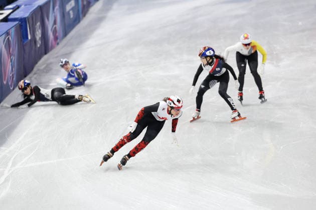 Winter Olympics - Short Track Speed skating, Eisschnelllauf Mixed Team Relay Courtney Sarault 14 of Team Canada during Mixed Team Relay of the Short Track Speed Skating at the Milano Cortina 2026 Winter Olympic Games, Olympische Spiele, Olympia, OS in Milan, Italy on February 10, 2026. Photo by Alexis Jumeau ABACAPRESS.COM Milan Italy  Copyright: xJumeauxAlexis ABACAx