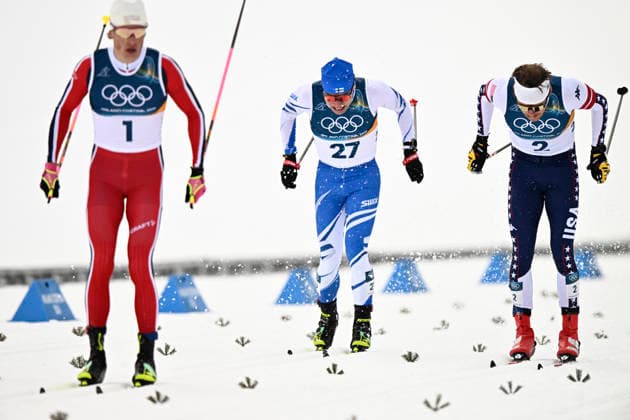 LKS 20260210 Johannes Høsflot Klæbo (L) of Norway, Lauri Vuorinen of Finland and Ben Ogden of USA compete during the men s Sprint Classic Semi Finals at the Milano Cortina Winter Olympics at the Tesero Cross Country Skiing Stadium on February 10, 2026. - RONI REKOMAA Tesero Italy HN4GJKMmDfA  Copyright: xRonixRekomaax HN4GJKMmDfA