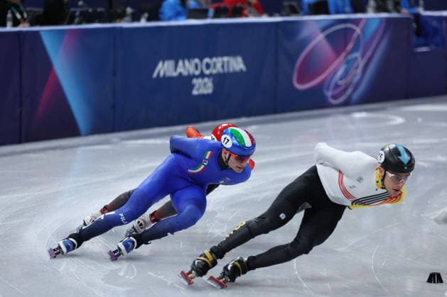 GIOCHI OLIMPICI - Olimpiadi Invernali Milano-Cortina 2026 - Short Track Speed skating, Eisschnelllauf Mixed Team Relay Finals Luca Spechenhauser (ITA) during the Olympic Winter Milano-Cortina 2026 Shirt Track Speed Skating Men s 1000m Heats on February 10, 2026 at Milano Ice Skating Arena in Milan, Italy Cortina D Ampezzo Italy  Copyright: xIPAxSport ABACAx