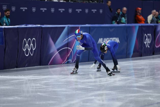 Team Italia during the Olympic Winter Milano-Cortina 2026 Shirt Track Speed skating, Eisschnelllauf Team Relay on February 10, 2026 at Milano Ice Skating Arena in Milan, Italy  Copyright: xFabrizioxCarabelli IPAxSportx xipa-agency.netx xx IPA_71219576 IPA_Agency_IPA71219576