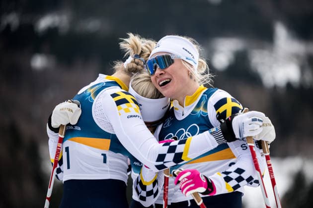 260210 Maja Dahlqvist , Linn Svahn and Jonna Sundling of Sweden celebrate after women s classic technique cross-country skiing sprint final during day 4 of the 2026 Winter Olympics on February 10, 2026 in Val di Fiemme. Photo: Maxim Thore BILDBYRAN kod MT MT0970 skidor cross-country skiing langrenn Olympic Games, Olympische Spiele, Olympia, OS olympics winter olympics os ol olympiska spel vinter-os olympiske leker milano cortina 2026 milan cortina 2026 milano cortina 2026 olympic games milano cortina 2026 winter olympic games milano cortina-os milano cortina-ol vinter-ol 4 bbeng sprint jubel sverige os-guld guld gold *** 260210 Maja Dahlqvist , Linn Svahn and Jonna Sundling of Sweden celebrate after women s classic technique cross country skiing sprint final during day 4 of the 2026 Winter Olympics on February 10, 2026 in Val di Fiemme Photo Maxim Thore BILDBYRAN kod MT MT0970 skidor cross country skiing langrenn olympic games olympics winter olympics os ol olympiska spel vinter os olympiske leker milano cortina 2026 milan cortina 2026 milano cortina 2026 olympic games milano cortina 2026 winter olympic games milano cortina os milano cortina ol vinter ol 4 bbeng sprint jubel sverige os guld guld gold  Copyright: MAXIMxTHORE BB260210MT145