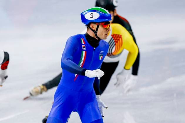 winner team of Italy and Pietro Sighel of Italy celebrates after Mixed Team Relay Finals, Milano Cortina 2026 Winter Olympics: Day 4, Short Track Speed skating, Eisschnelllauf - Milano Cortina 2026 Winter Olympics: Day 4, Milano Speed Skating Stadium, February 10, 2026, Milan, Italy.