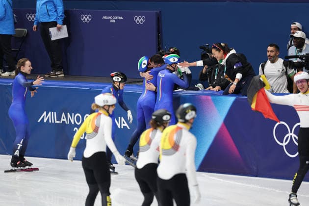 Winter Olympics - Short Track Speed skating, Eisschnelllauf Mixed Team Relay Team Italy during Mixed Team Relay of the Short Track Speed Skating at the Milano Cortina 2026 Winter Olympic Games, Olympische Spiele, Olympia, OS in Milan, Italy on February 10, 2026. Photo by Alexis Jumeau ABACAPRESS.COM Milan Italy  Copyright: xJumeauxAlexis ABACAx