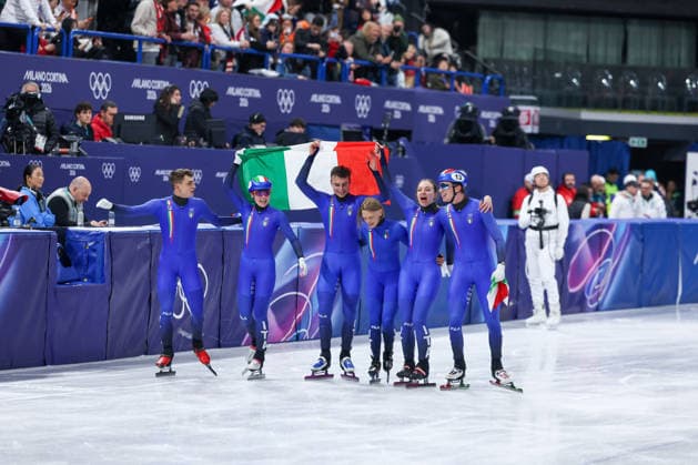 Team Italia during the Olympic Winter Milano-Cortina 2026 Shirt Track Speed skating, Eisschnelllauf Team Relay on February 10, 2026 at Milano Ice Skating Arena in Milan, Italy  Copyright: xFabrizioxCarabelli IPAxSportx xipa-agency.netx xx IPA_71219984 IPA_Agency_IPA71219984