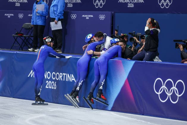 Team Italia during the Olympic Winter Milano-Cortina 2026 Shirt Track Speed skating, Eisschnelllauf Team Relay on February 10, 2026 at Milano Ice Skating Arena in Milan, Italy  Copyright: xFabrizioxCarabelli IPAxSportx xipa-agency.netx xx IPA_71219991 IPA_Agency_IPA71219991