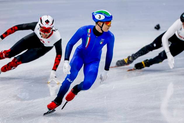 Pietro Sighel of Italy Mixed Team Relay Finals, Milano Cortina 2026 Winter Olympics: Day 4, Short Track Speed skating, Eisschnelllauf - Milano Cortina 2026 Winter Olympics: Day 4, Milano Speed Skating Stadium, February 10, 2026, Milan, Italy.
