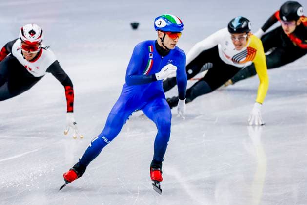 Pietro Sighel of Italy Mixed Team Relay Finals, Milano Cortina 2026 Winter Olympics: Day 4, Short Track Speed skating, Eisschnelllauf - Milano Cortina 2026 Winter Olympics: Day 4, Milano Speed Skating Stadium, February 10, 2026, Milan, Italy.