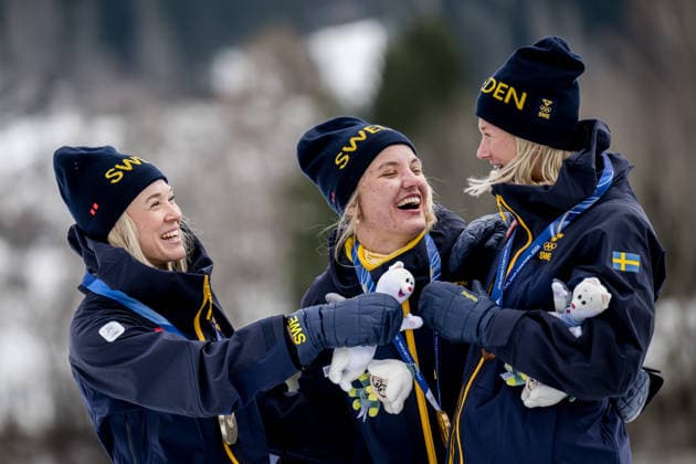 260210 Jonna Sundling of Sweden, Linn Svahn and Maja Dahlqvist of Sweden celebrate on the podium after women s classic technique cross-country skiing sprint final during day 4 of the 2026 Winter Olympics on February 10, 2026 in Val di Fiemme. Photo: Joel Marklund BILDBYRAN kod JM MT0969 skidor cross-country skiing langrenn Olympic Games, Olympische Spiele, Olympia, OS olympics winter olympics os ol olympiska spel vinter-os olympiske leker milano cortina 2026 milan cortina 2026 milano cortina 2026 olympic games milano cortina 2026 winter olympic games milano cortina-os milano cortina-ol vinter-ol 4 bbeng sprint sverige jubel *** 260210 Jonna Sundling of Sweden, Linn Svahn and Maja Dahlqvist of Sweden celebrate on the podium after women s classic technique cross country skiing sprint final during day 4 of the 2026 Winter Olympics on February 10, 2026 in Val di Fiemme Photo Joel Marklund BILDBYRAN kod JM MT0969 ski cross country skiing cross country olympic games olympics winter olympics os ol olympiska spel vinter os olympiske leker milano cortina 2026 milan cortina 2026 milano cortina 2026 olympic games milano cortina 2026 winter olympic games milano cortina os milano cortina ol vinter ol 4 bbeng sprint sverige jubel  Copyright: JOELxMARKLUND BB260210JM146