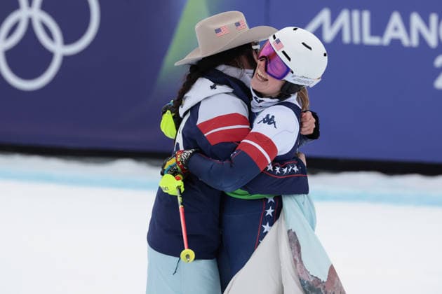 A J Hurt (USA) during the Olympic Winter games, Winterspiele,Spiele, Summer games Milano-Cortina 2026, Alpine Skiing Women s Team Combined Slalom on February 10, 2026 at Tofane Alpine Skiing Centre in Cortina D Ampezzo, Italy  Copyright: xLucianoxMariaxBisi IPAxSportx xipa-agency.netx xx IPA_71221944 IPA_Agency_IPA71221944