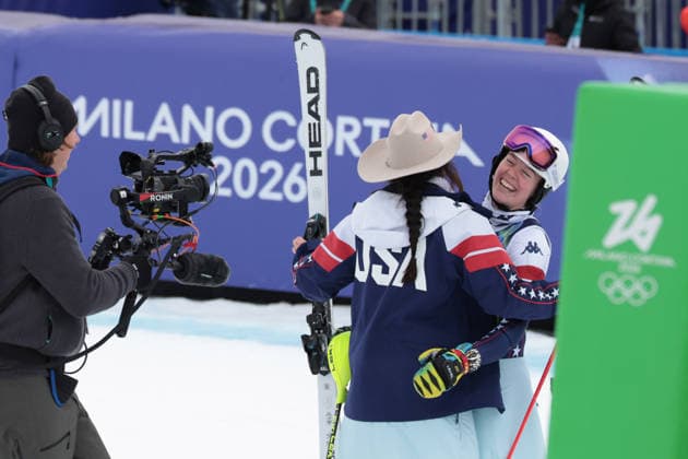 A J Hurt (USA) during the Olympic Winter games, Winterspiele,Spiele, Summer games Milano-Cortina 2026, Alpine Skiing Women s Team Combined Slalom on February 10, 2026 at Tofane Alpine Skiing Centre in Cortina D Ampezzo, Italy  Copyright: xLucianoxMariaxBisi IPAxSportx xipa-agency.netx xx IPA_71221946 IPA_Agency_IPA71221946
