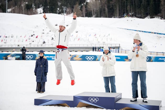 260210 Ben Ogden of United States, Johannes Hosflot Klaebo of Norway and Oskar Opstad Vike of Norway celebrate on the podium after men s classic technique cross-country skiing sprint final during day 4 of the 2026 Winter Olympics on February 10, 2026 in Val di Fiemme. Photo: Maxim Thore BILDBYRAN kod MT MT0970 skidor cross-country skiing langrenn Olympic Games, Olympische Spiele, Olympia, OS olympics winter olympics os ol olympiska spel vinter-os olympiske leker milano cortina 2026 milan cortina 2026 milano cortina 2026 olympic games milano cortina 2026 winter olympic games milano cortina-os milano cortina-ol vinter-ol 4 bbeng sprint jubel norge *** 260210 Ben Ogden of United States, Johannes Hosflot Klaebo of Norway and Oskar Opstad Vike of Norway celebrate on the podium after men s classic technique cross country skiing sprint final during day 4 of the 2026 Winter Olympics on February 10, 2026 in Val di Fiemme Photo Maxim Thore BILDBYRAN kod MT MT0970 skidor cross country skiing langrenn olympic games olympics winter olympics os ol olympiska spel vinter os olympiske leker milano cortina 2026 milan cortina 2026 milano cortina 2026 olympic games milano cortina 2026 winter olympic games milano cortina os milano cortina ol vinter ol 4 bbeng sprint jubel norge  Copyright: MAXIMxTHORE BB260210MT181