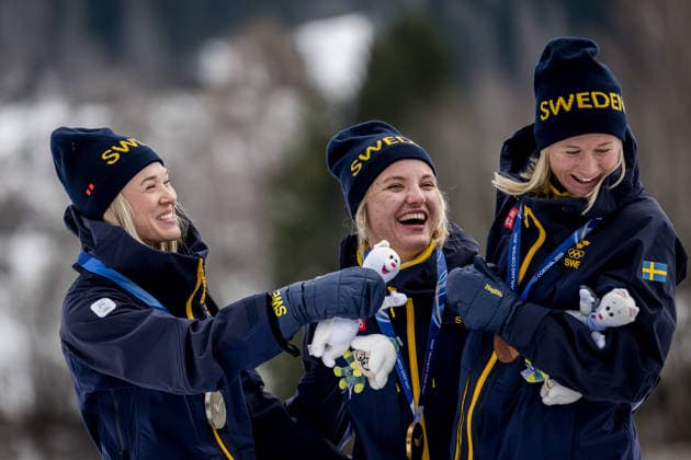 260210 Jonna Sundling of Sweden, Linn Svahn of Sweden and Maja Dahlqvist of Sweden celebrate on the podium after the women s classic technique cross-country skiing sprint final during day 4 of the 2026 Winter Olympics on February 10, 2026 in Val di Fiemme. Photo: Joel Marklund BILDBYRAN kod JM MT0969 skidor cross-country skiing langrenn Olympic Games, Olympische Spiele, Olympia, OS olympics winter olympics os ol olympiska spel vinter-os olympiske leker milano cortina 2026 milan cortina 2026 milano cortina 2026 olympic games milano cortina 2026 winter olympic games milano cortina-os milano cortina-ol vinter-ol 4 bbeng sprint jubel sverige guld silver brons bronze gold os-guld *** 260210 Jonna Sundling of Sweden, Linn Svahn of Sweden and Maja Dahlqvist of Sweden celebrate on the podium after the women s classic technique cross country skiing sprint final during day 4 of the 2026 Winter Olympics on February 10, 2026 in Val di Fiemme Photo Joel Marklund BILDBYRAN code JM MT0969 skiing cross country skiing cross country olympic games olympics winter olympics os ol olympiska spel vinter os olympiske leker milano cortina 2026 milan cortina 2026 milano cortina 2026 olympic games milano cortina 2026 winter olympic games milano cortina os milano cortina ol vinter ol 4 bbeng sprint jubel sverige guld silver bronz bronze gold os guld  Copyright: JOELxMARKLUND BB260210JM161
