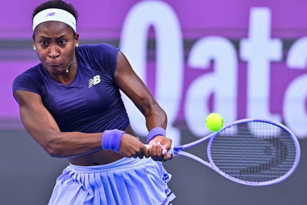 WTA, Tennis Damen QATAR TOTALENERGIES OPEN 2026-ROUND OF 32 Coco Gauff of the United States competes in her round of 32 match against Elisabetta Cocciaretto of Italy during the WTA Qatar TotalEnergies Open 2026 tennis tournament at the Khalifa International Tennis Complex in Doha, Qatar, on February 10, 2026. ¨ ¨¨ DOHA Qatar Copyright: xNOUSHADx