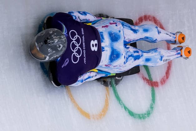 CORTINA, ITALY - FEBRUARY 10: Vladyslav Heraskevych (Ukraine) wearing a helmet honoring fallen athletes during the Skeleton Men Official Training at the Milano Cortina 2026 Olympics at Cortina Sliding Centre on day 4 of the Milano Cortina 2026 Olympics on February 10, 2026 in Cortina, Italy. Editorial use only. Venezia Italy Copyright: xSteffiexWunderlx