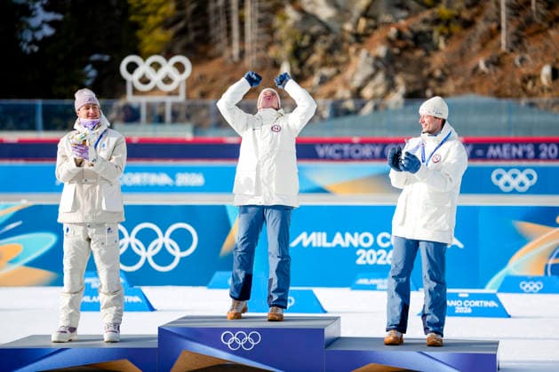Winter Olympics in Milan Cortina 2026 Anterselva, Italy 20260210. Eric Perrot from France, Johan-Olav Botn from Norway and Sturla Holm Laegreid from Norway on the podium after the men s 20km biathlon in Anterselva during the Winter Olympics in Milano Cortina 2026. Photo: Heiko Junge NTB Anterselva Italy EDITORIAL USE ONLY. RESTRICTED USE FOR BETTING COMPANIES Ref:_SPOZiNHPba8QF0.jpg *** Winter Olympics in Milan Cortina 2026 Anterselva, Italy 20260210 Eric Perrot from France, Johan Olav Botn from Norway and Sturla Holm Laegreid from Norway on the podium after the men s 20km biathlon in Anterselva during the Winter Olympics in Milano Cortina 2026 Photo Heiko Junge NTB Anterselva Italy EDITORIAL USE ONLY RESTRICTED USE FOR BETTING COMPANIES  Copyright: xHeikoxJungex xNTBx