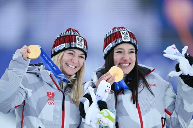 February 10, 2026, Cortina, Veneto, Italy: Ariane Raedler Katharina Huber from Austria during the Winter Olympic Games, Olympische Spiele, Olympia, OS Milano Cortina 2026, in Tofane Alpine Skiing Centre , on February 10 2026, in Cortina, Italy Cortina Italy - ZUMAm345 20260210_oly_m345_069 Copyright: xFedericoxManonix
