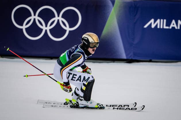 Emma Aicher of Germany celebrate after winning the silver medal., Women’s Alpine Team Combination, Slalom, Milano Cortina 2026 Olympic Games, Olympische Spiele, Olympia, OS 10-02-2026 *** Emma Aicher of Germany celebrate after winning the silver medal , Womens Alpine Team Combination, Slalom, Milano Cortina 2026 Olympic Games 10 02 2026 Copyright: HMBxMedia MarcxNiemeyer