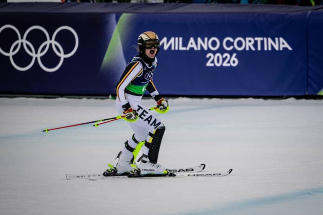 Emma Aicher of Germany celebrate after winning the silver medal., Women’s Alpine Team Combination, Slalom, Milano Cortina 2026 Olympic Games, Olympische Spiele, Olympia, OS 10-02-2026 *** Emma Aicher of Germany celebrate after winning the silver medal , Womens Alpine Team Combination, Slalom, Milano Cortina 2026 Olympic Games 10 02 2026 Copyright: HMBxMedia MarcxNiemeyer