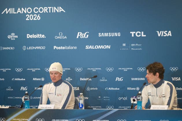 260210 Johan-Olav Botn and Sturla Holm Laegreid of Norway at the press conference, PK, Pressekonferenz after men s biathlon 20 km individual during day 4 of the 2026 Winter Olympics on February 10, 2026 in Anterselva. Photo: Mathias Bergeld BILDBYRAN kod MB MB1320 skidskytte biathlon skiskyting Olympic Games, Olympische Spiele, Olympia, OS olympics winter olympics os ol olympiska spel vinter-os olympiske leker milano cortina 2026 milan cortina 2026 milano cortina 2026 olympic games milano cortina 2026 winter olympic games milano cortina-os milano cortina-ol vinter-ol 4 bbeng 20 km individual norge norway presskonferens *** 260210 Johan Olav Botn and Sturla Holm Laegreid of Norway at the press conference after men s biathlon 20 km individual during day 4 of the 2026 Winter Olympics on February 10, 2026 in Anterselva Photo Mathias Bergeld BILDBYRAN code MB MB1320 biathlon biathlon biathlon olympic games olympics olympics winter olympics os ol olympiska spel vinter os olympiske leker milano cortina 2026 milan cortina 2026 milano cortina 2026 olympic games milano cortina 2026 winter olympic games milano cortina os milano cortina ol vinter ol 4 bbeng 20 km individual norway norway presskonferens  Copyright: MATHIASxBERGELD BB260210MB092