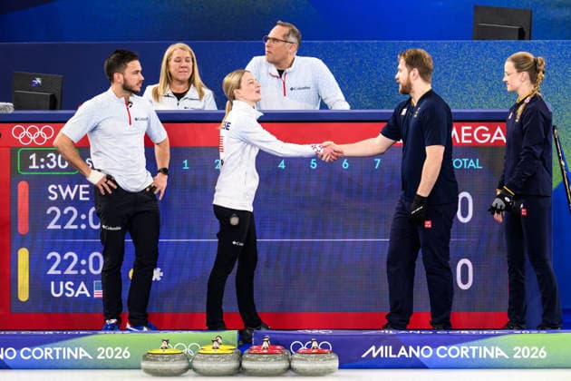 260210 Korey Dropkin and Cory Thiesse of USA and Rasmus Wrana and Isabella Wrana of Sweden ahead of the mixed doubles curling final match between Sweden and USA during day 4 of the 2026 Winter Olympics on February 10, 2026 in Cortina. Photo: Jon Olav Nesvold BILDBYRAN COP 217 JM0787 bbeng curling Olympic Games, Olympische Spiele, Olympia, OS olympics winter olympics os ol olympiska spel vinter-os olympiske leker milano cortina 2026 milan cortina 2026 milano cortina 2026 olympic games milano cortina 2026 winter olympic games milano cortina-os milano cortina-ol vinter-ol final sverige sweden usa united states *** 260210 Korey Dropkin and Cory Thiesse of USA and Rasmus Wrana and Isabella Wrana of Sweden ahead of the mixed doubles curling final match between Sweden and USA during day 4 of the 2026 Winter Olympics on February 10, 2026 in Cortina Photo Jon Olav Nesvold BILDBYRAN COP 217 JM0787 bbeng curling olympic games olympics winter olympics os ol olympiska spel vinter os olympiske leker milano cortina 2026 milan cortina 2026 milano cortina 2026 olympic games milano cortina 2026 winter olympic games milano cortina os milano cortina ol vinter ol final sverige sweden usa united states  Copyright: JONxOLAVxNESVOLD BB260210JE111