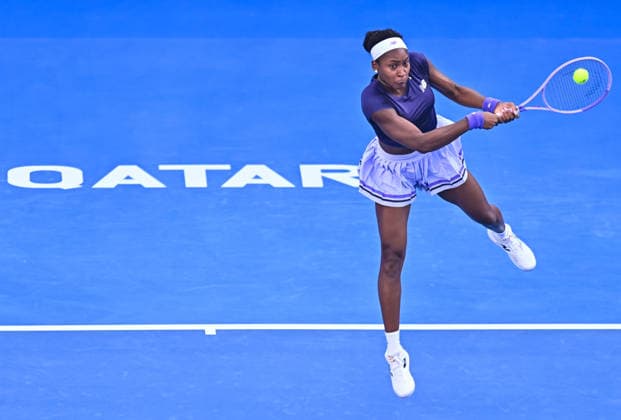 February 10, 2026, Doha, Qatar: Coco Gauff of the United States plays against Elisabetta Cocciaretto of Italy (Not Seen) during their round of 32 match at the WTA, Tennis Damen Qatar TotalEnergies Open 2026 tennis tournament at the Khalifa International Tennis Complex. .?? Elisabetta Cocciaretto won against Coco Gauff 6-4,6-2 Doha Qatar - ZUMAs197 20260210_aaa_s197_078 Copyright: xNoushadxVariyattiyakkalx