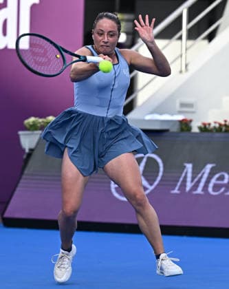 February 10, 2026, Doha, Qatar: Elisabetta Cocciaretto of Italy plays against Coco Gauff of the United States (Not seen) during their round of 32 match at the WTA, Tennis Damen Qatar TotalEnergies Open 2026 tennis tournament at the Khalifa International Tennis Complex. Elisabetta Cocciaretto won against Coco Gauff 6-4,6-2 WTA Qatar TotalEnergies Open 2026-Round Of 32 In Doha, Qatar - 10 Feb 2026  - ZUMAs197 20260210_aaa_s197_095 Copyright: xNoushadxVariyattiyakkalx
