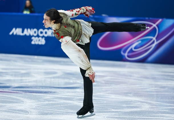 ITALY, MILAN - FEBRUARY 10, 2026: Petr Gumennik of Russia performs his short programme during the 2026 Winter Olympic Games, Olympische Spiele, Olympia, OS at the Milano Ice Skating Arena. Mikhail Tereshchenko TASS  88494779