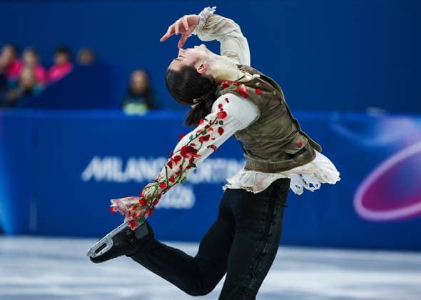 ITALY, MILAN - FEBRUARY 10, 2026: Petr Gumennik of Russia performs his short programme in the men s single skating event during the 2026 Winter Olympic Games, Olympische Spiele, Olympia, OS at the Milano Ice Skating Arena. Mikhail Tereshchenko TASS  88494973