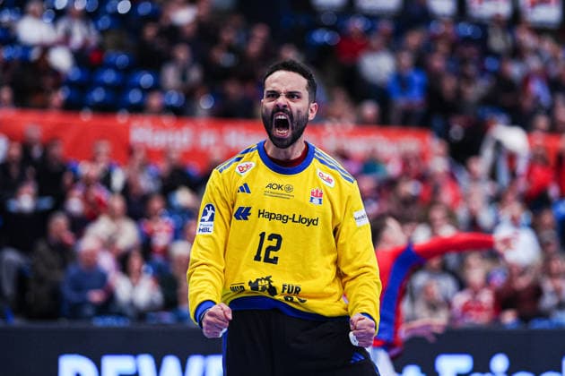 Jubel nach Parade Mohamed El-Tayar (Handball Verein Hamburg, 12) GER, Handball Sport Verein Hamburg vs. SC DHfK Leipzig, Handball, 1. Bundesliga, Spieltag 20, Saison 2025 2026, 10.02.2026 GER, Handball Sport Verein Hamburg vs. SC DHfK Leipzig, Handball, 1. Bundesliga, Spieltag 20, Saison 2025 2026, 10.02.2026 Hamburg Copyright: xEibner-Pressefoto MarcelxvonxFehrnx EP_MFN