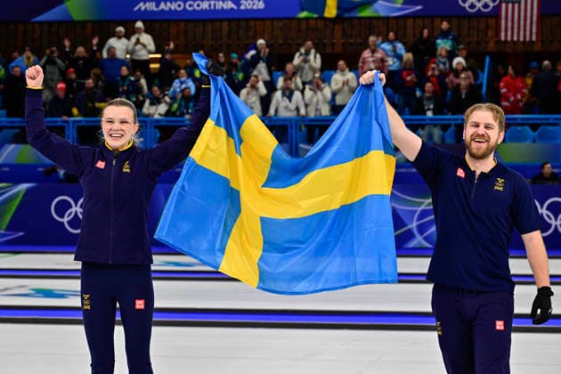 CORTINA, ITALY 20260210 Sweden s Isabella Wrana and Rasmus Wrana celebrate their victory in the Olympic final against the USA in mixed curling in Cortina. *** The image is included in the SPORTS PACKAGE. For others PAYMENT IMAGE ** CORTINA ITALY x10030x *** CORTINA, ITALY 20260210 Swedens Isabella Wrana and Rasmus Wrana celebrate their victory in the Olympic final against the USA in mixed curling in Cortina The image is included in the SPORTS PACKAGE For others PAYMENT IMAGE CORTINA ITALY x10030x  Copyright: xJonasxEkströmer TTx 2026 OLYMPICS MIXED CURLING FINAL