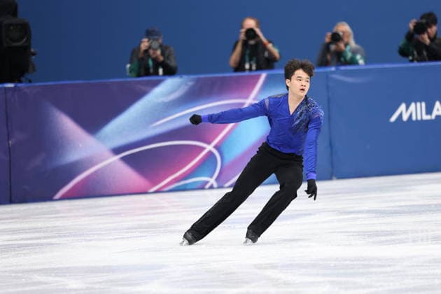 Winter Olympics - Men s Single Skating - Short Program Hyungyeom Kim of Team Republic of Korea competes in Men s Single Skating - Short Program on day four of the Milano Cortina 2026 Winter Olympic Games, Olympische Spiele, Olympia, OS at Milano Ice Skating Arena on February 10, 2026 in Milan, Italy. Photo by Alexis Jumeau ABACAPRESS.COM Milan Italy  Copyright: xJumeauxAlexis ABACAx