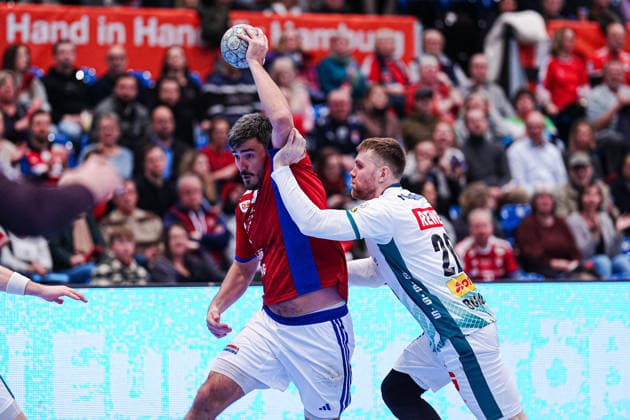 Jacob Lassen (Handball Verein Hamburg, 09), William Bogojevic (SC DHfK Leipzig, 20) GER, Handball Sport Verein Hamburg vs. SC DHfK Leipzig, Handball, 1. Bundesliga, Spieltag 20, Saison 2025 2026, 10.02.2026 GER, Handball Sport Verein Hamburg vs. SC DHfK Leipzig, Handball, 1. Bundesliga, Spieltag 20, Saison 2025 2026, 10.02.2026 Hamburg Copyright: xEibner-Pressefoto MarcelxvonxFehrnx EP_MFN