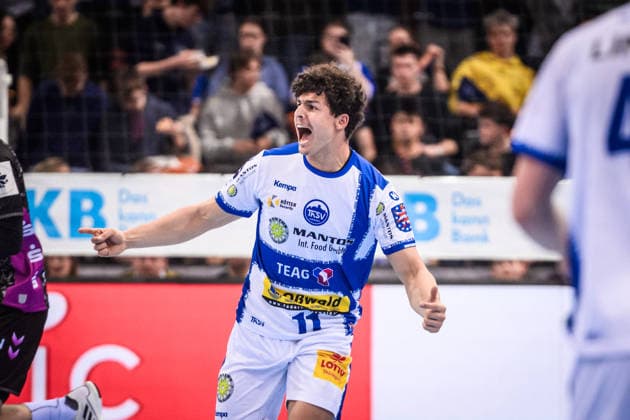 Gian Attenhofer (ThSV Eisenach, 11) - Torjubel, Jubelschrei, Freude GER, TVB Stuttgart - ThSV Eisenach, DAIKIN HBL, Handball, Bundesliga, 20. Spieltag, Spielzeit 2025 2026, 09.02.2026 GER, TVB Stuttgart - ThSV Eisenach, DAIKIN HBL, Handball, Bundesliga, 20. Spieltag, Spielzeit 2025 2026, 09.02.2026 Stuttgart Copyright: xSandyxDinkelackerx EP_SDR