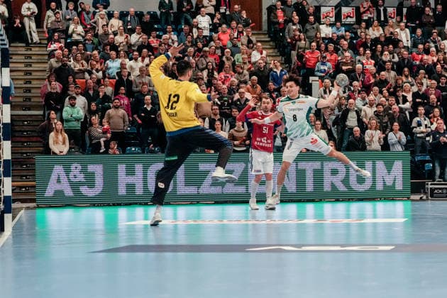 Deutschland: Handball-Bundesliga, DAIKIN HBL 2025 26, 20. Spieltag Handball Verein Hamburg vs SC DHfK Leipzig Sporthalle Hamburg (Hamburg): Mohamed El-Tayar (HSV Hamburg, 12), Casper U. Mortensen (HSV Hamburg, 51), Lucas Krzikalla (SC DHfK Leipzig, 8) Copyright: xStefanxTrochax