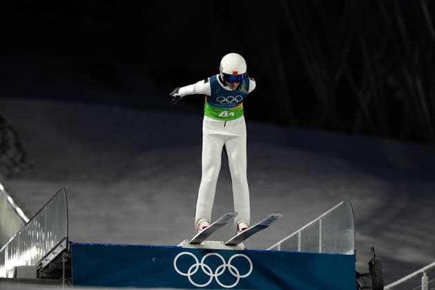(260210) -- PREDAZZO, Feb. 10, 2026 -- Song Qiwu of China competes during the Ski jumping, Skispringen, Ski, nordisch mixed team match at the Milan-Cortina 2026 Olympic Winter games, Winterspiele,Spiele, Summer games in Predazzo, Italy, Feb. 10, 2026. ) (MICO2026)ITALY-PREDAZZO-OLYMPIC WINTER GAMES-SKI JUMPING-MIXED TEAM MengxYongmin 