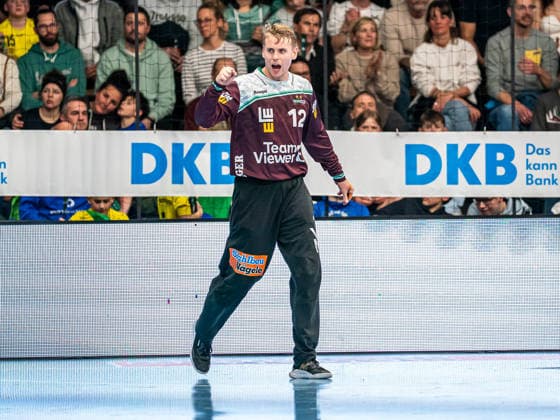 Kristian Saeveras (Frisch Auf Goeppingen, 12) ballt die Jubelfaust, Frisch Auf Goeppingen vs. GWD Minden, Handball, 1. Bundesliga, Herren, Spielzeit 2025 2026, 10.02.2026, Frisch Auf Goeppingen vs. GWD Minden, Handball, 1. Bundesliga, Herren, Spielzeit 2025 2026, 10.02.2026 Goeppingen Copyright: xEibner-Pressefoto MichaelxSchmidx EP_MST