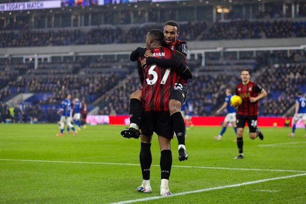 Football - FA Premier League - Everton FC v Bournemouth AFC LIVERPOOL, ENGLAND - Tuesday, February 10, 2026: Bournemouth s Rayan Vitor Simplicio Rocha celebrates with team-mate Eli Junior Kroupi after scoring his side s first and equalising goal during the FA Premier League match between Everton FC and Bournemouth AFC at Bramley-Moore Dock. (Photo by David Rawcliffe Propaganda) LIVERPOOL Bramley-Moore Dock MERSEYSIDE ENGLAND  Copyright: xDavidxRawcliffex P2026-02-10-Everton_Bournemouth-35