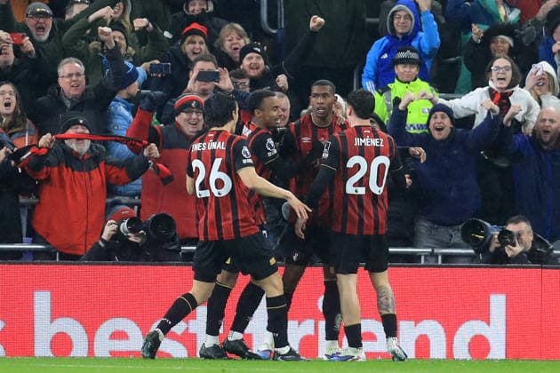 10th February 2026; Hill Dickinson Stadium, Liverpool, England; Premier League Football, Everton versus AFC Bournemouth; Rayan of Bournemouth celebrates after scoring for 1-1 after 61 minutes  DavidxBlunsden Content restricted for UK based newspaper