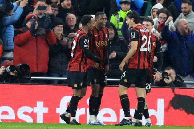 10th February 2026; Hill Dickinson Stadium, Liverpool, England; Premier League Football, Everton versus AFC Bournemouth; Rayan of Bournemouth celebrates after scoring for 1-1 after 61 minutes  DavidxBlunsden Content restricted for UK based newspaper
