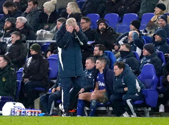 Liverpool, England, 10th February 2026. David Moyes manager of Everton dejected during the Everton vs AFC Bournemouth Premier League match at Hill Dickinson Stadium, Liverpool. Picture credit should read: Andrew Yates Sportimage EDITORIAL USE ONLY. No use with unauthorised audio, video, data, fixture lists, club league logos or live services. Online in-match use limited to 120 images, no video emulation. No use in betting, games or single club league player publications. SPI_058_AY_Everton_Leeds SPI-4516-0055