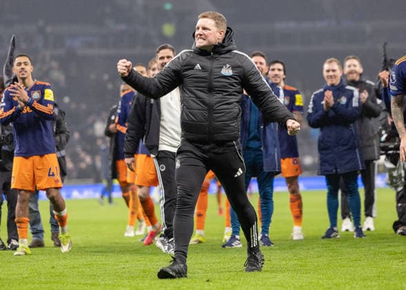 Tottenham Hotspur v Newcastle United, Premier League, Football, Tottenham Hotspur Stadium, London, UK - 10 Feb 2026 A delighted Newcastle United Manager Eddie Howe celebrates at full time London Tottenham Hotspur Stadium Tottenham GBR, UK NEWSPAPERS OUT Copyright: xEllixBirchx