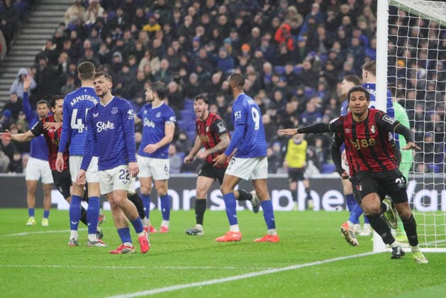 Everton v Bournemouth, Premier League Amine Adli of AFC Bournemouth celebrates scoring their second goal during the Premier League match between Everton and Bournemouth at Hill Dickinson Stadium, Liverpool, UK on 10 February 2026. Liverpool Hill Dickinson Stadium Merseyside UK Editorial use only DataCo restrictions apply See www.football-dataco.com , Copyright: xAlunxRobertsx PSI-23724-0061