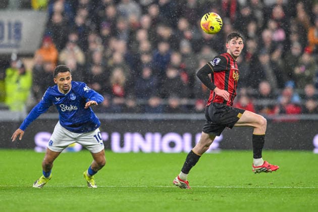 Everton v Bournemouth Premier League Iliman Ndiaye of Everton and Ryan Christie of Bournemouth during the Premier League match at the Hill Dickson Stadium, Liverpool 10 02 2026 UK Newspapers OUT Copyright: xKarlxVallantinex FIL-22953-0039