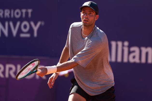 Facundo Diaz Acosta of Argentina returns a forehand to Alejandro Tabilo of Chile during the first round match of Argentina Open at Buenos Aires Lawn Tennis Club on February 10, 2026 in Buenos Aires, Argentina. (Photo by Camilla Stolen, Imago) Buenos Aires Buenos Aires Copyright: xCamillaxStolenx L1320880