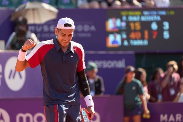 Alejandro Tabilo of Chile celebrates his win over Facundo Diaz Acosta of Argentina during the round of 32 of Argentina Open at Buenos Aires Lawn Tennis Club on February 10, 2026 in Buenos Aires, Argentina. (Photo by Camilla Stolen, Imago) Buenos Aires Buenos Aires Copyright: xCamillaxStolenx L1104363