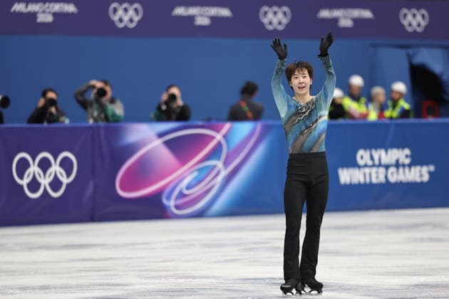 MILAN, ITALY - FEBRUARY 10: Jin Boyang of Team China reacts in Men s Single Skating - Short Program on day four of the Milano Cortina 2026 Winter Olympics at Milano Ice Skating Arena on February 10, 2026 in Milan, Italy.  Copyright: xChinaxNewsxServicex 111620485871