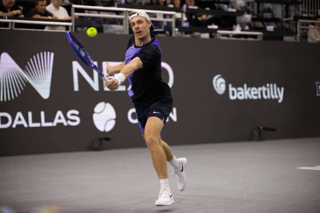 February 10, 2026, Frisco, Texas, USA: DENIS SHAPOVALOV (CAN) hits the ball with a backhand during a menÃ¢â‚¬â ¢s singles match at 2026 Nexo Dallas Open at The Ford Center at The Star in Frisco, Texas. Denis Shapovoalov defeated Raphael Jodar, 6:1, 6:2. Frisco USA - ZUMAh193 20260210_zsp_h193_208 Copyright: xDanielxMcGregor-Huyerx