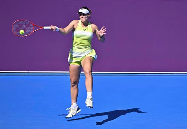 WTA, Tennis Damen QATAR TOTALENERGIES OPEN 2026-ROUND OF 16 Varvara Gracheva of France competes in her round of 16 match against Maria Sakkari of Greece during the WTA Qatar TotalEnergies Open 2026 tennis tournament at the Khalifa International Tennis Complex in Doha, Qatar, on February 11, 2026. ¨¨ DOHA Qatar Copyright: xNOUSHADx